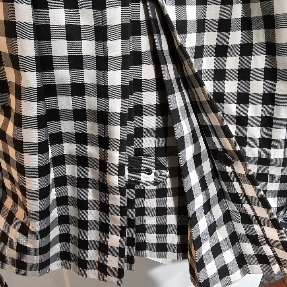 Coach Check Trench Coat Black White Gingham Checkered Rain Coat Double Breasted - Picture 7 of 12